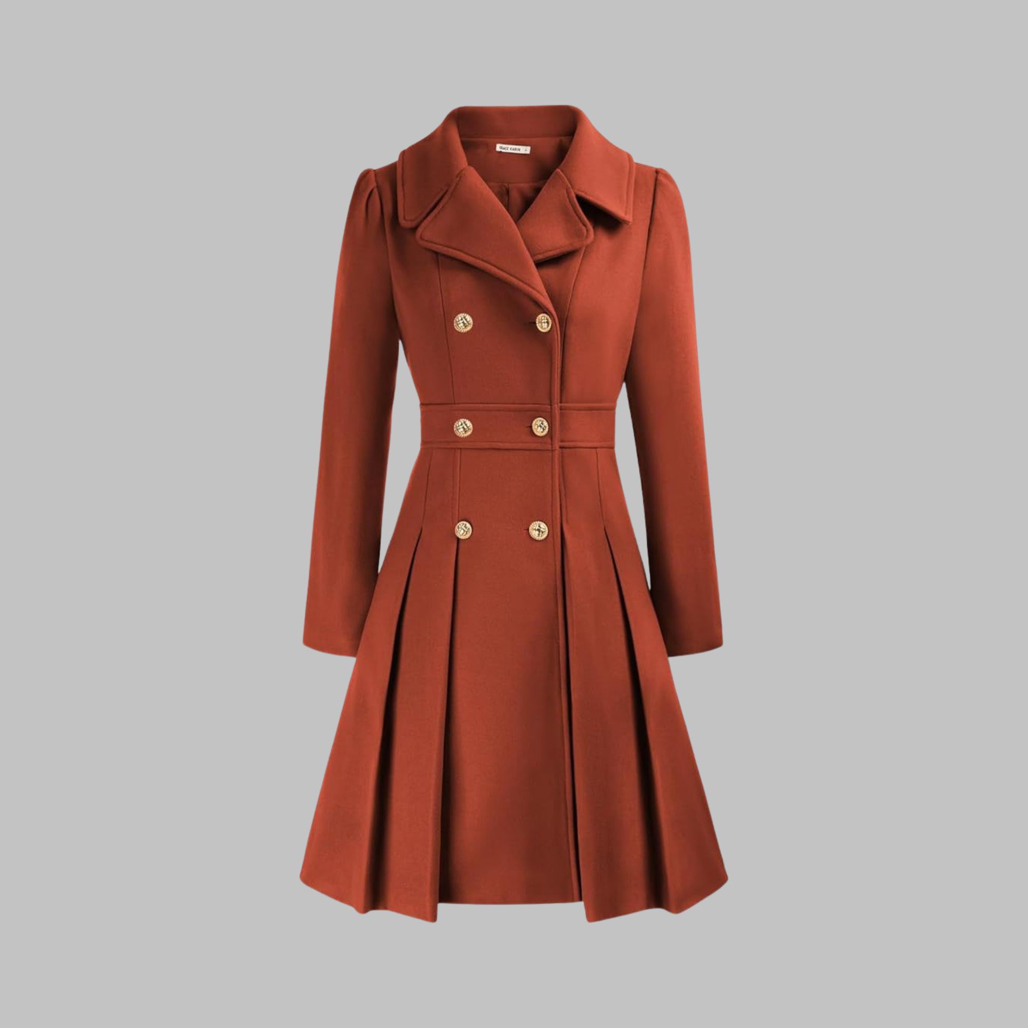 Women's deep red double-breasted longline coat