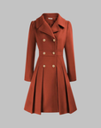 Women's deep red double-breasted longline coat