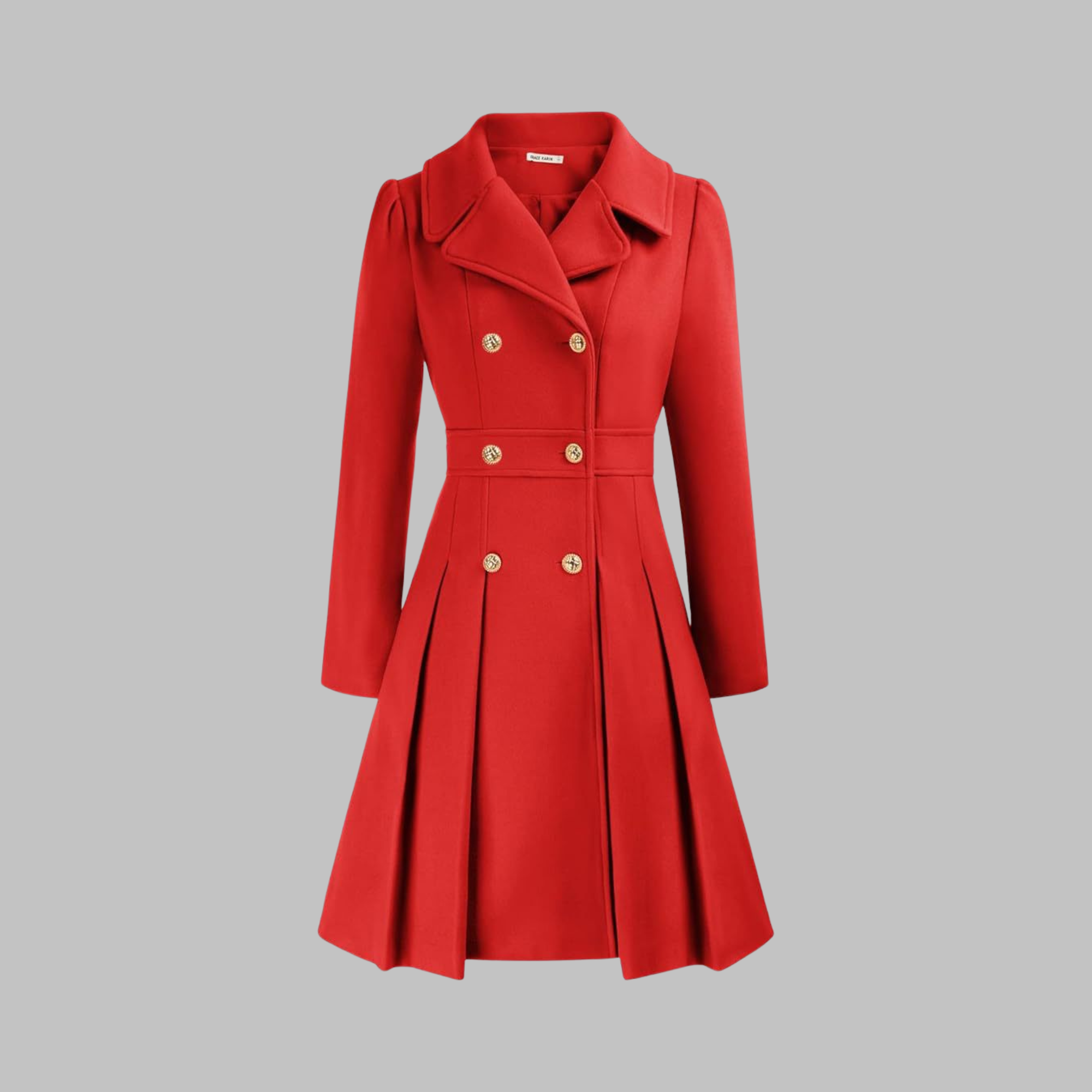 Women's deep red double-breasted longline coat