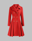 Women's deep red double-breasted longline coat