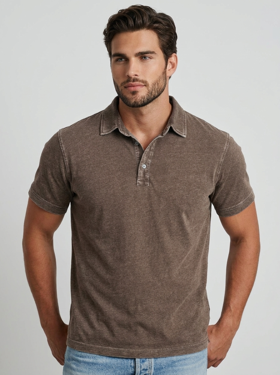 Men’s men's casual polo shirt vintage wash