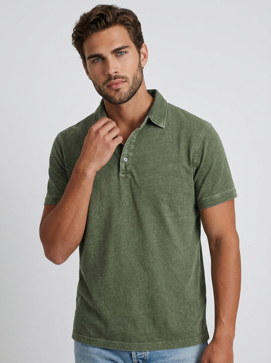 Men’s men's casual polo shirt vintage wash