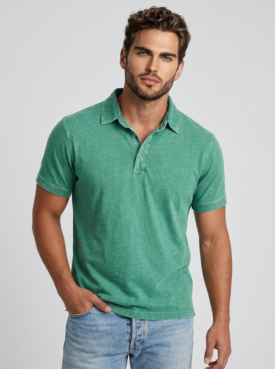 Men’s blue men's casual polo shirt vintage wash