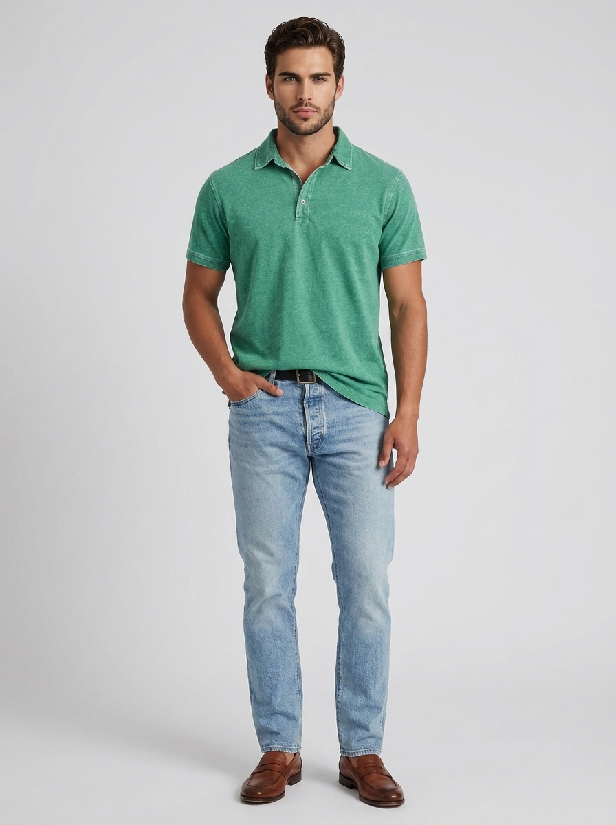 Men’s blue men's casual polo shirt vintage wash