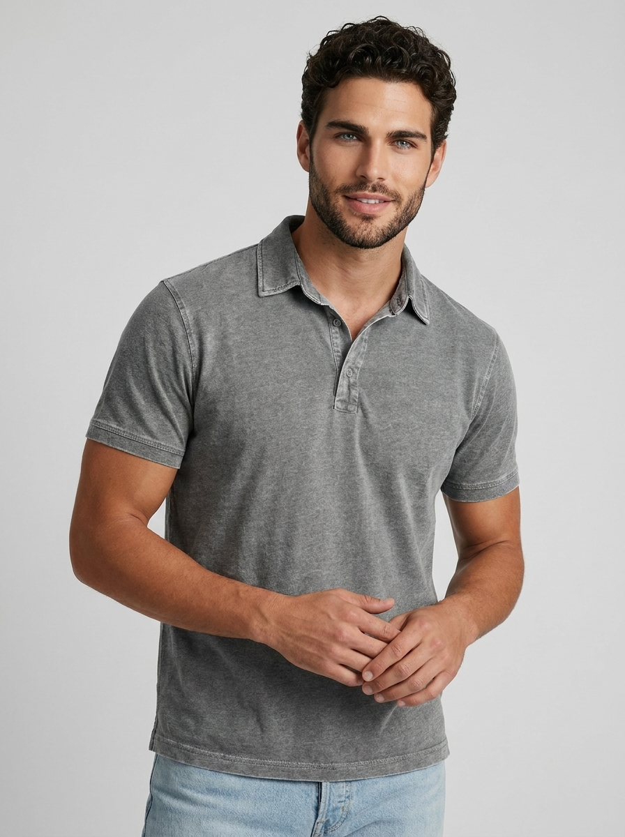 Men’s blue men's casual polo shirt vintage wash