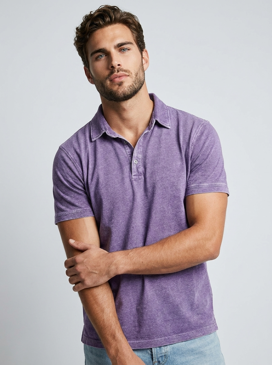 Men’s blue men's casual polo shirt vintage wash
