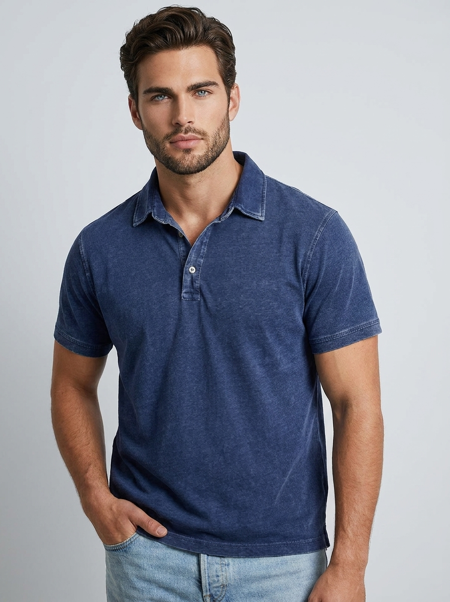 Men’s men's casual polo shirt vintage wash