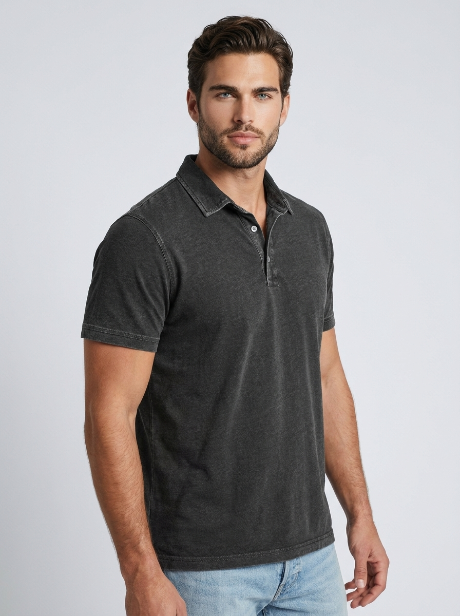Men’s men's casual polo shirt vintage wash