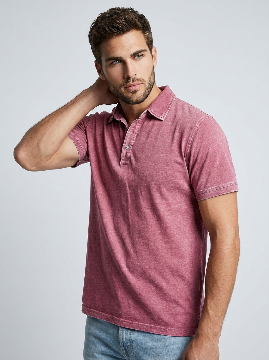 Men’s men's casual polo shirt vintage wash