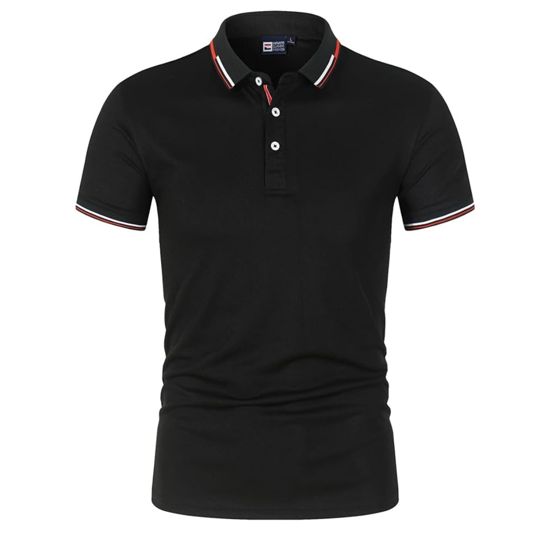 Men’s black men's polo shirt contrast trim