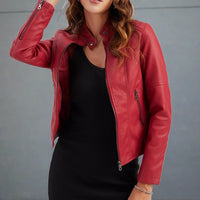 Priya | Women's Faux Leather Jacket Zip Pockets Regular Fit