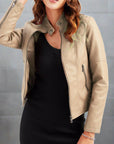 Women's red leather biker jacket with zip pockets