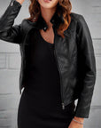 Women's red leather biker jacket with zip pockets