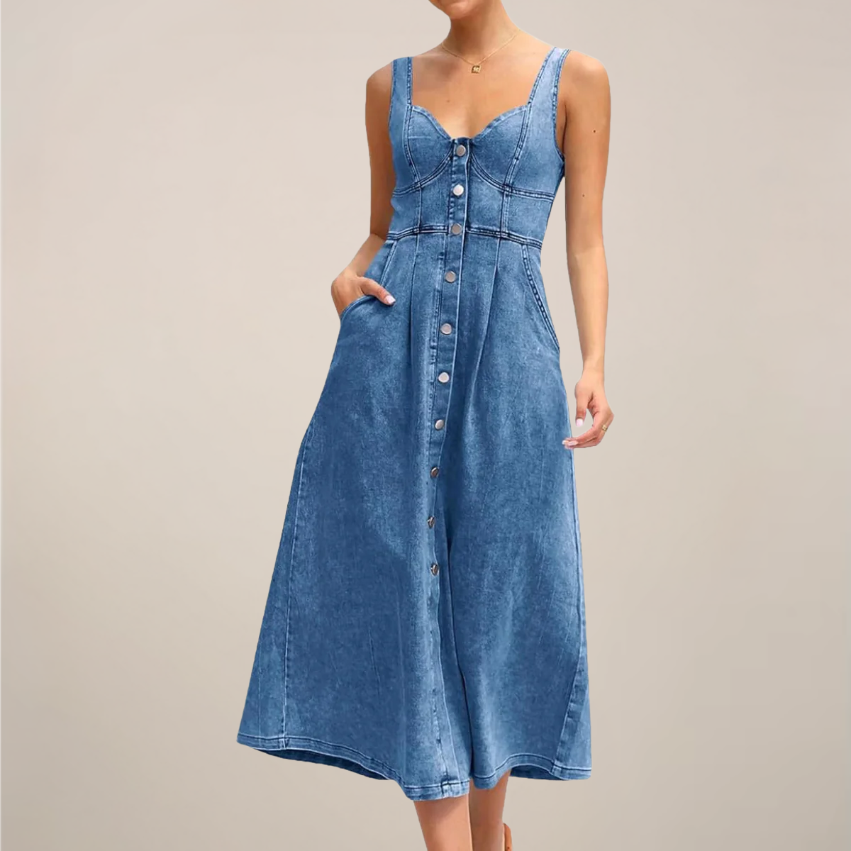 Effortless Denim Midi Dress With Button Front 1