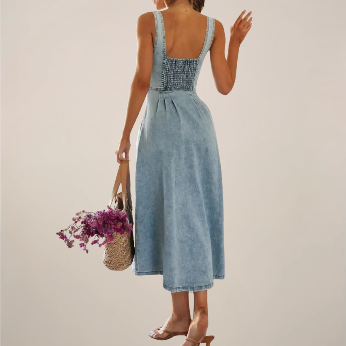 Effortless Denim Midi Dress With Button Front 2