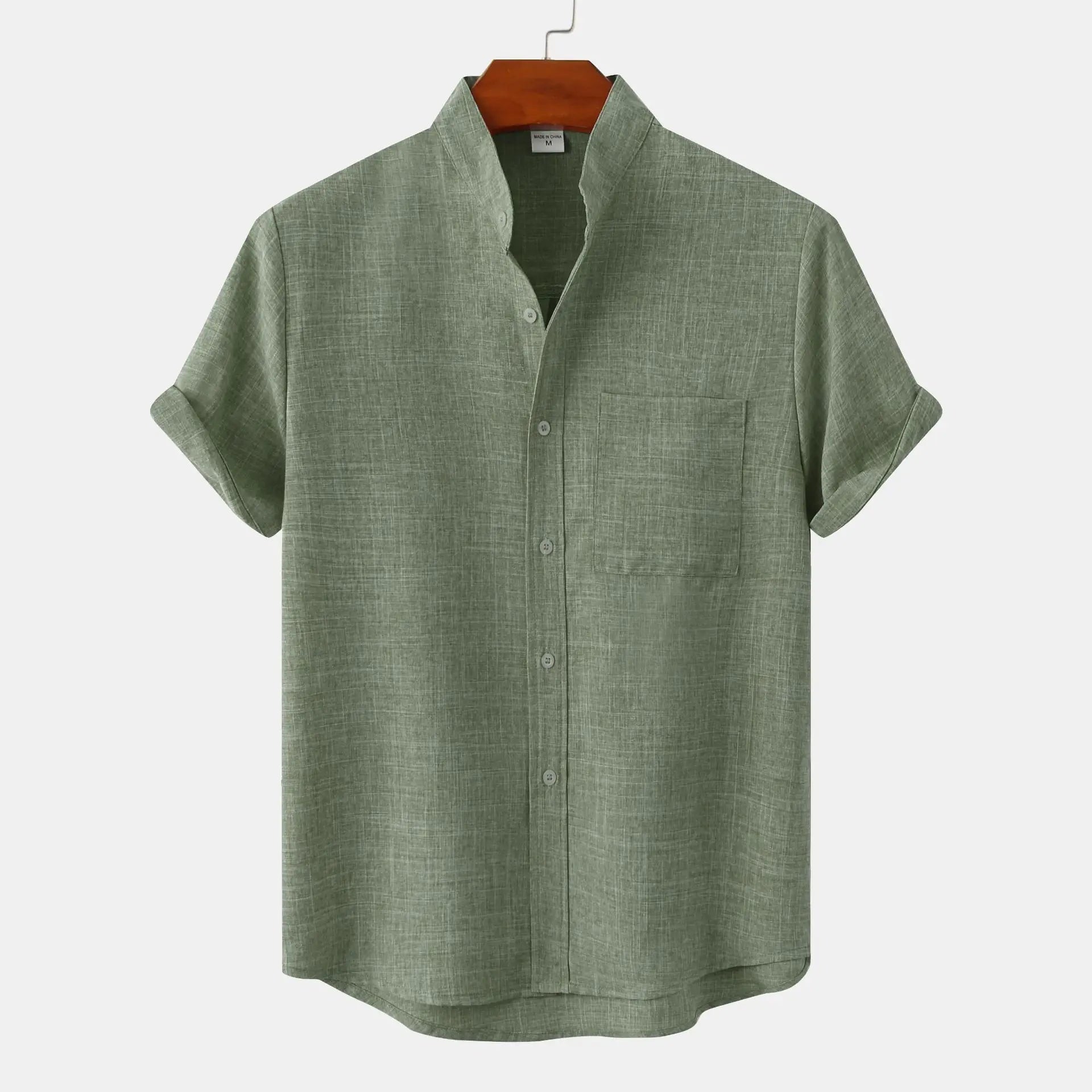 Effortless Men's Shirt With Band Collar Design 0