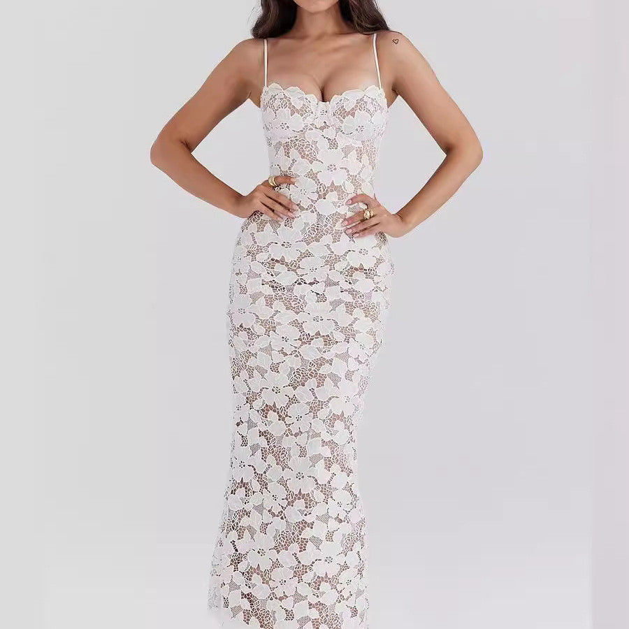 Women’s women's white lace maxi dress