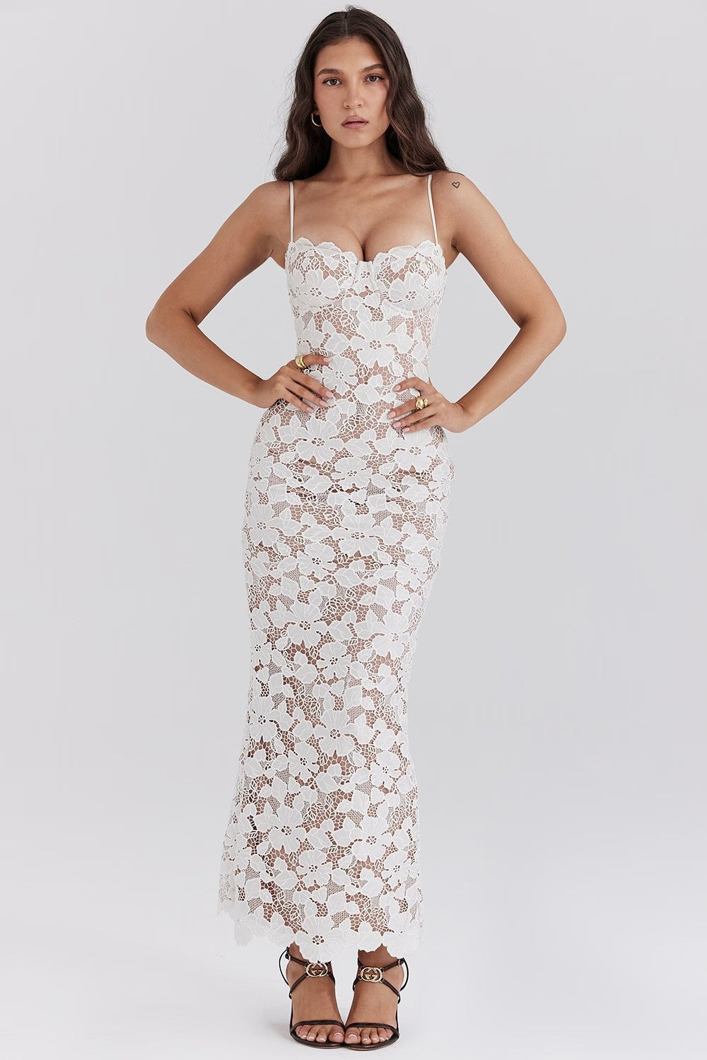 Women’s women's white lace maxi dress
