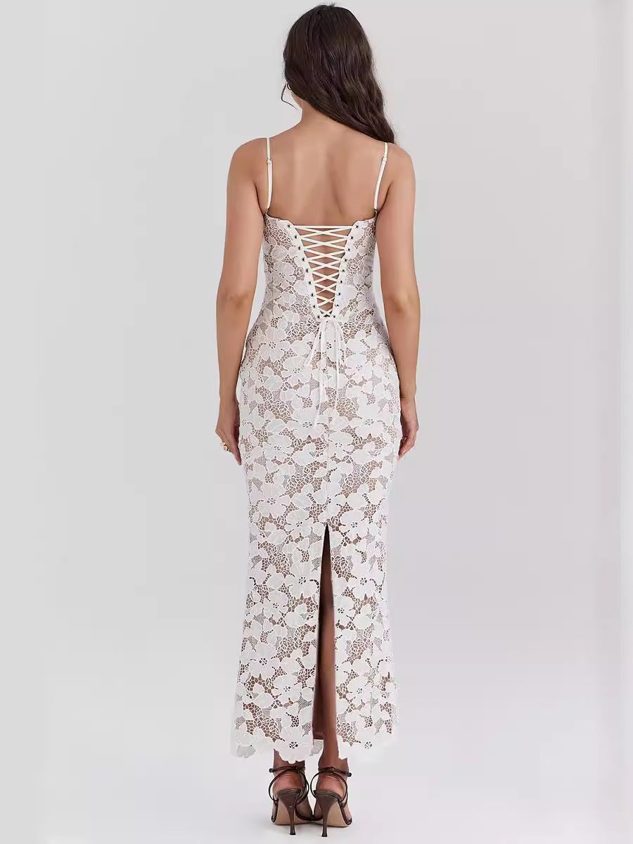 Women’s women's white lace maxi dress