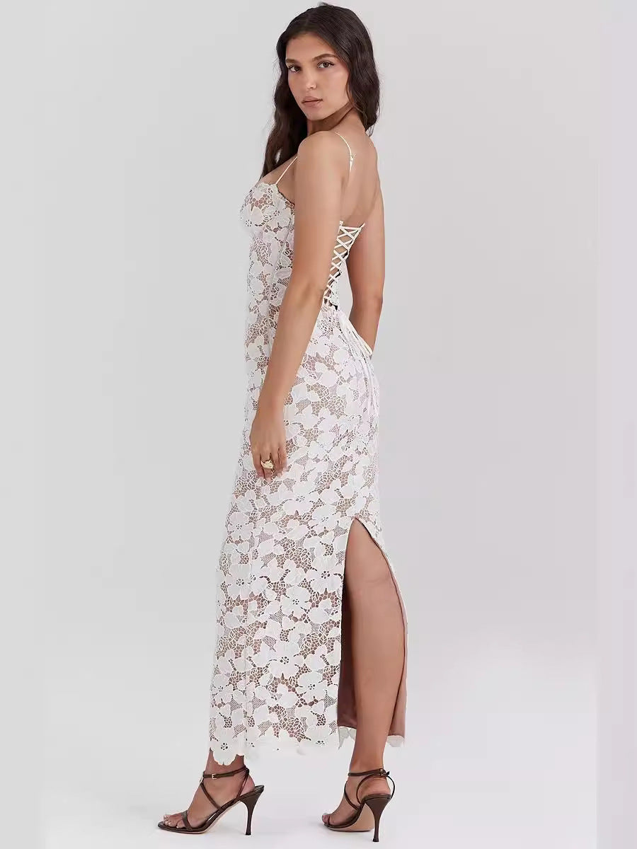 Women’s women's white lace maxi dress