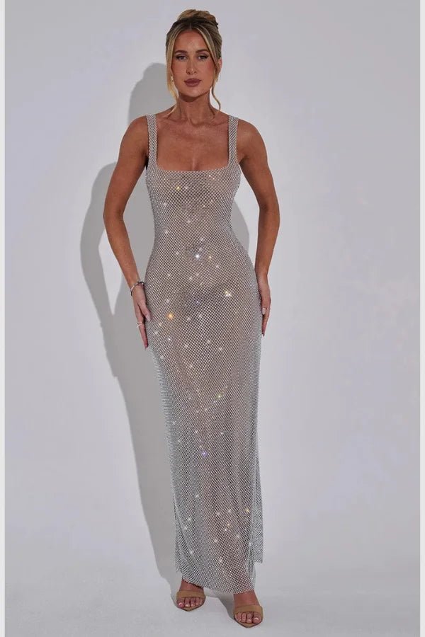 Elegant Crystal Embellished Evening Gown 0