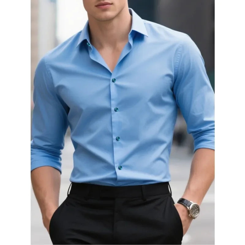 Elegant Men's Dress Shirt Slim Fit Classic Collar 0