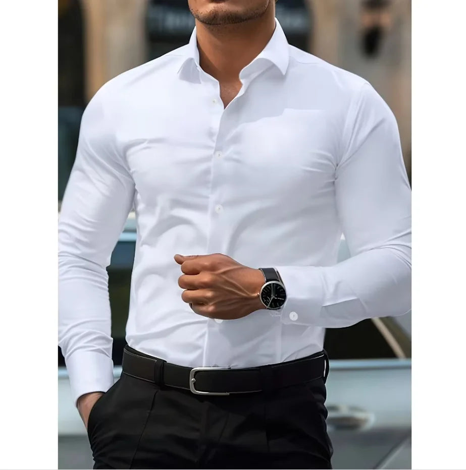 Elegant Men's Dress Shirt Slim Fit Classic Collar 5