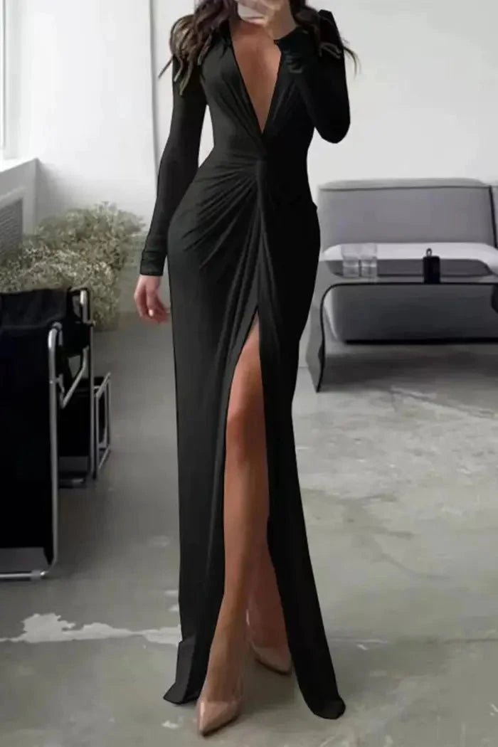 Elegant Pleated V-Neck Midi Dress 1