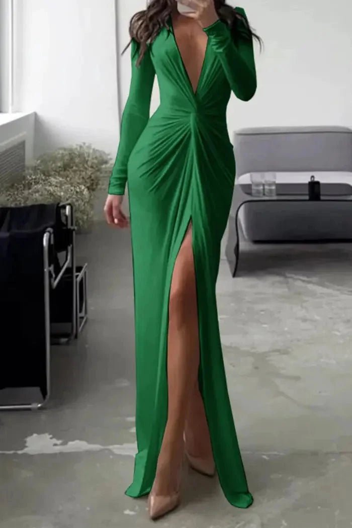 Elegant Pleated V-Neck Midi Dress 10