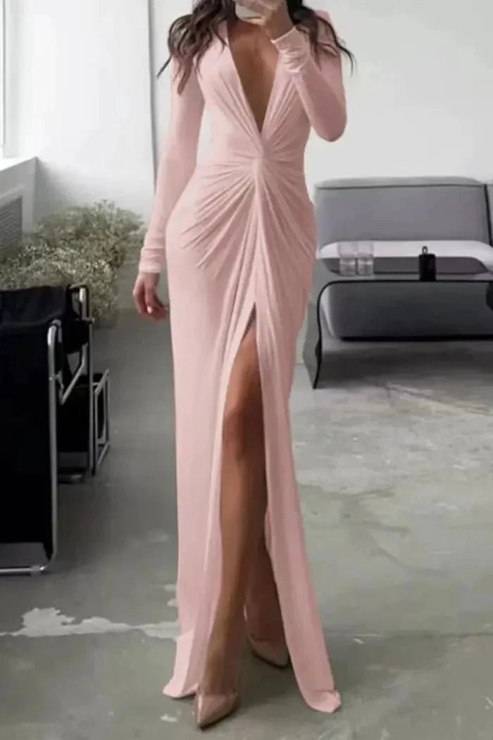 Elegant Pleated V-Neck Midi Dress 11