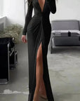 Elegant Pleated V-Neck Midi Dress 1