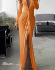 Elegant Pleated V-Neck Midi Dress 9