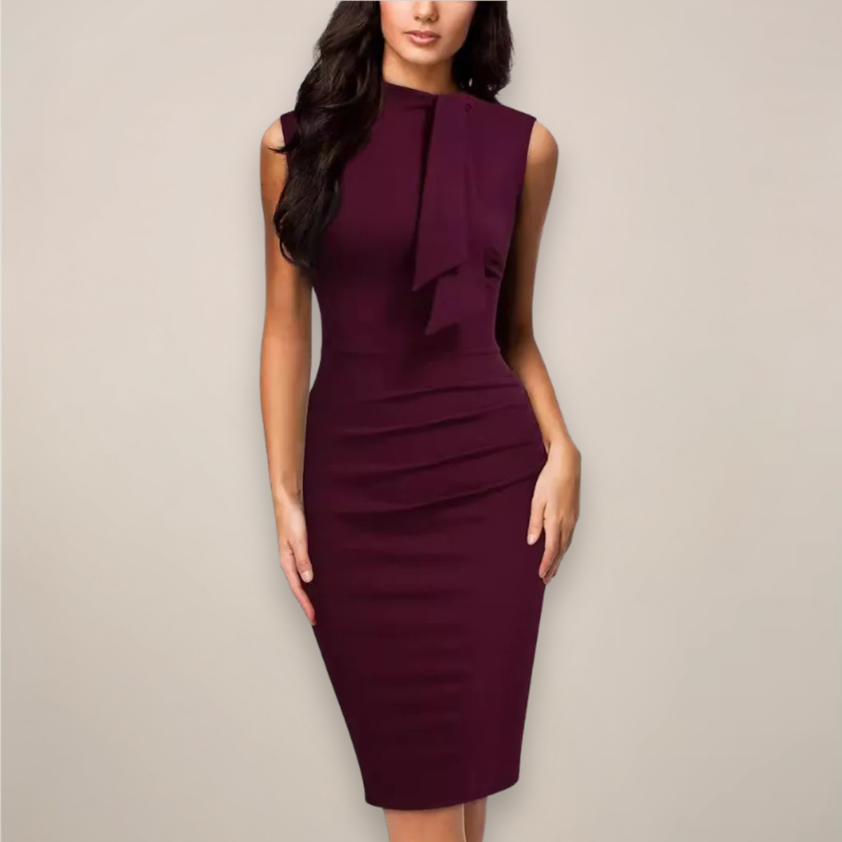 Elegant Women's Midi Cocktail Dress With V-Neck 0
