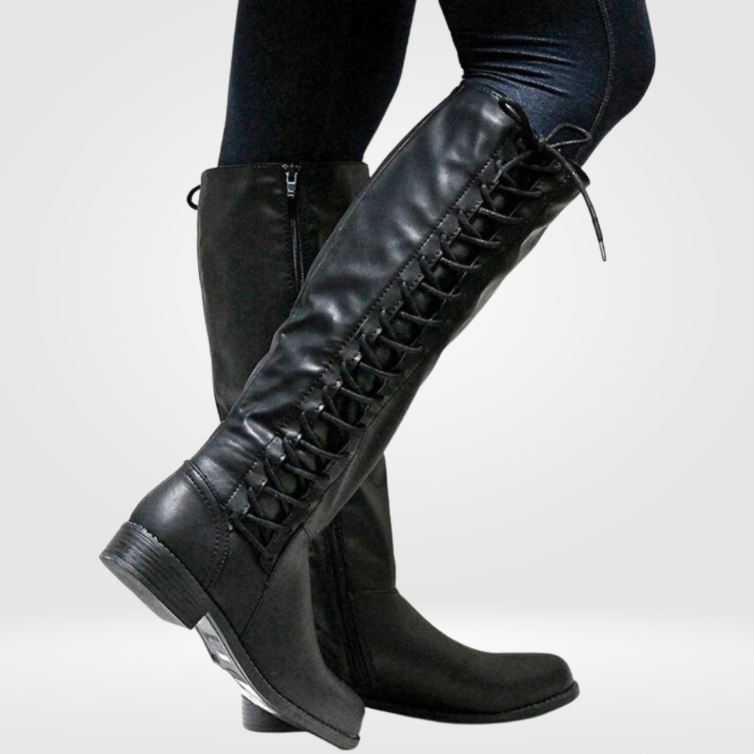 Women's black knee high boots with block heel