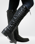 Women's black knee high boots with block heel