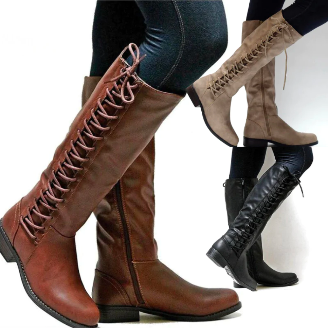 Women's black knee high boots with block heel