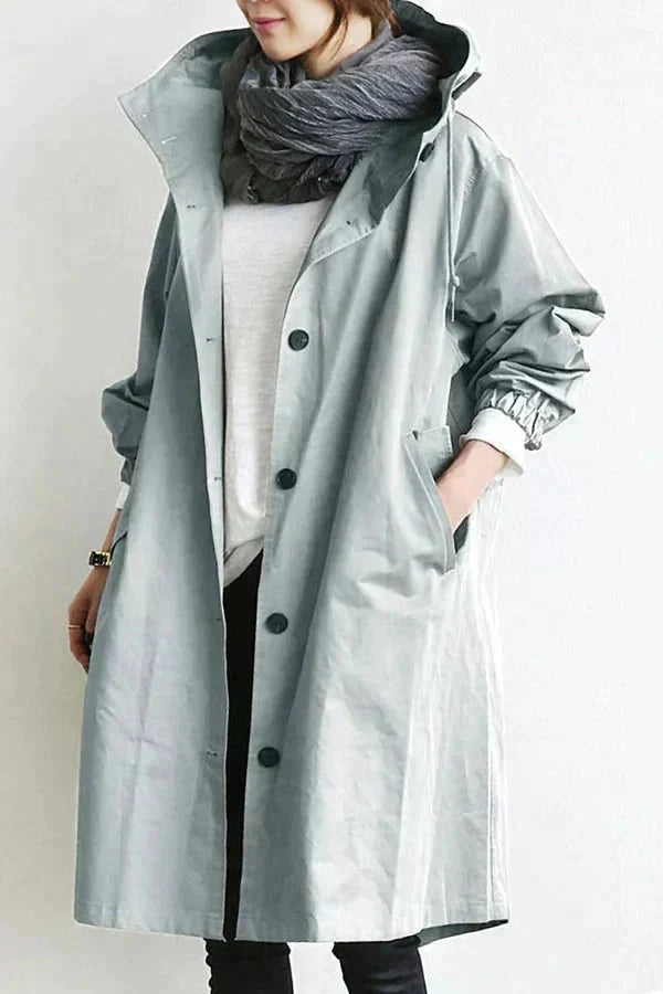 Women's grey waterproof raincoat with oversized hood