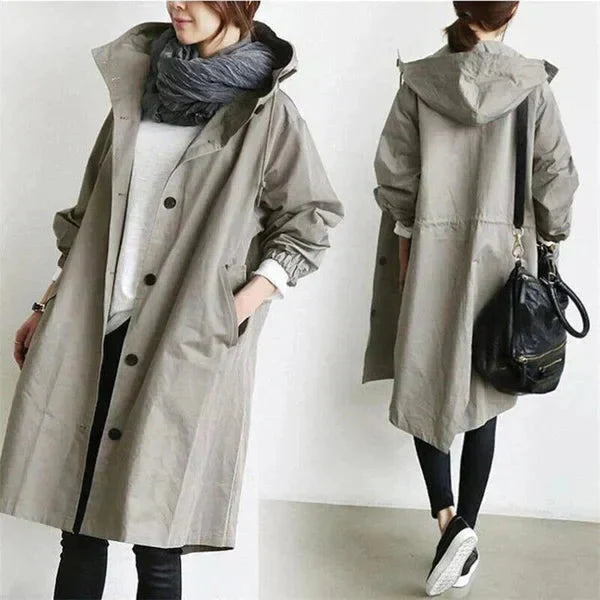 Women's grey waterproof raincoat with oversized hood