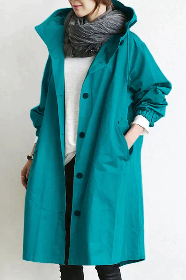 Women's grey waterproof raincoat with oversized hood