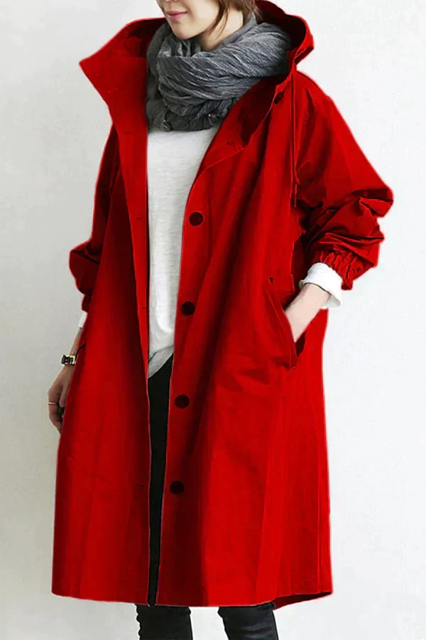 Women's grey waterproof raincoat with oversized hood