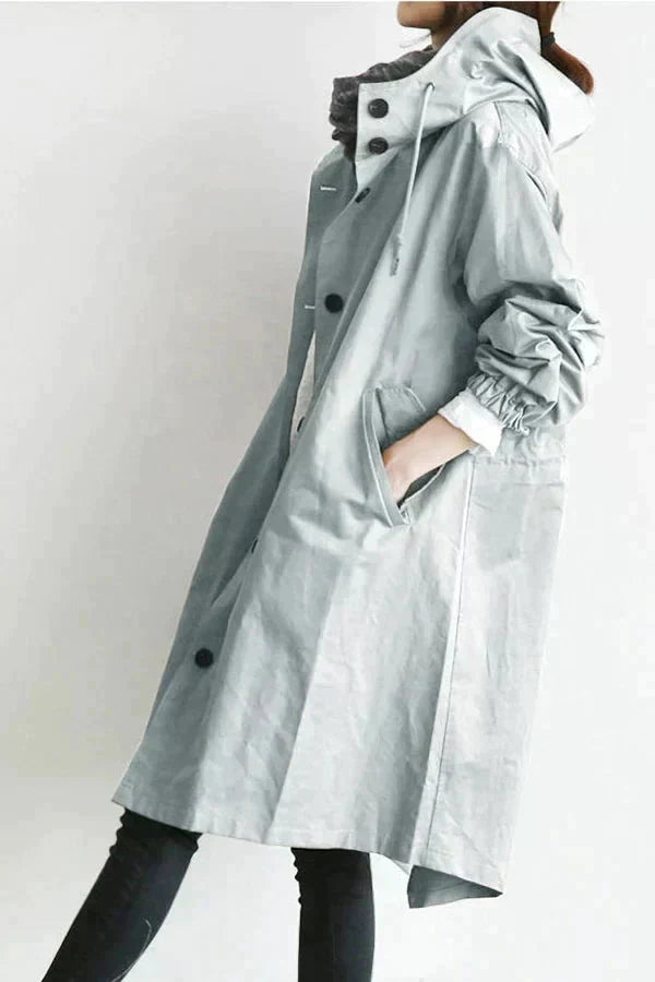 Women's grey waterproof raincoat with oversized hood