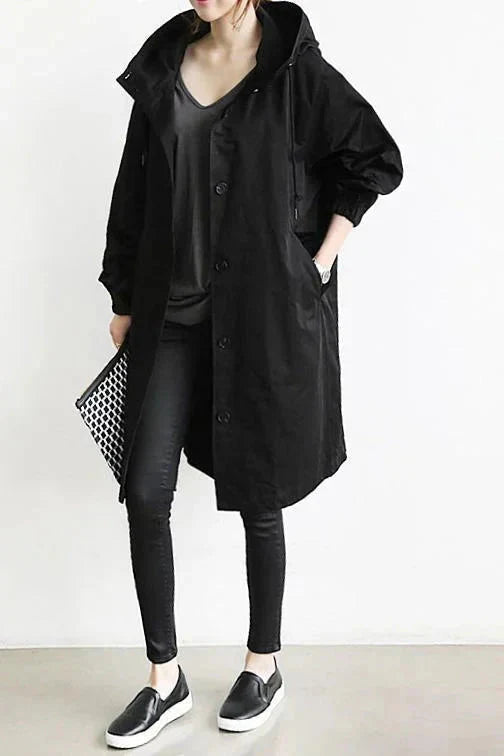 Women's grey waterproof raincoat with oversized hood