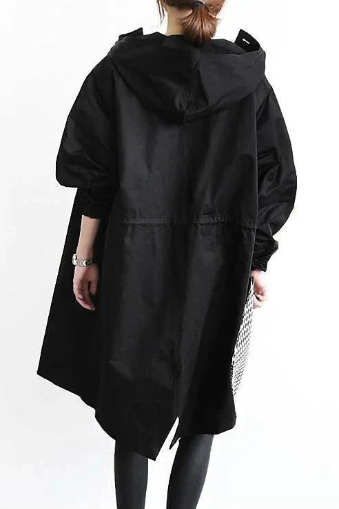 Women's grey waterproof raincoat with oversized hood