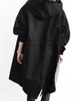 Women's grey waterproof raincoat with oversized hood