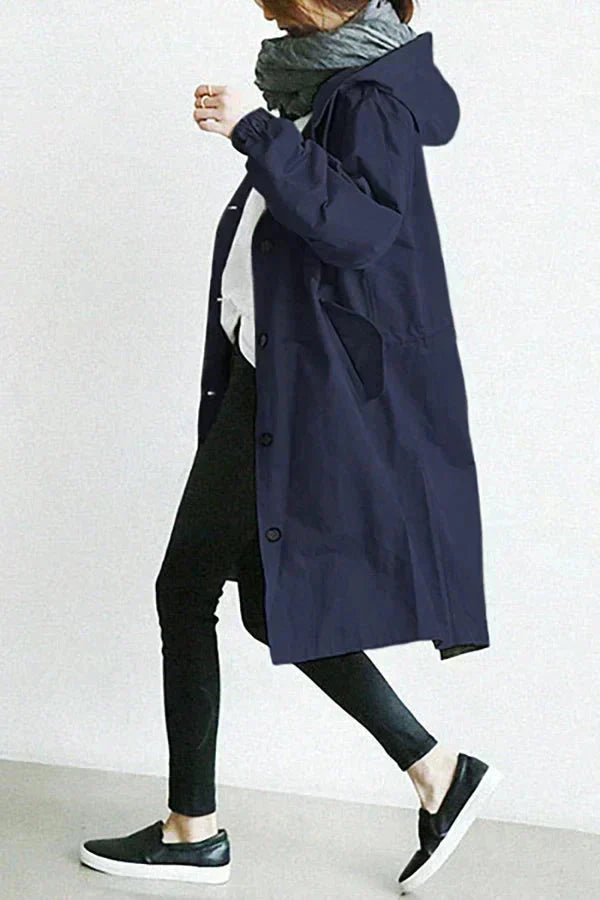 Women's grey waterproof raincoat with oversized hood