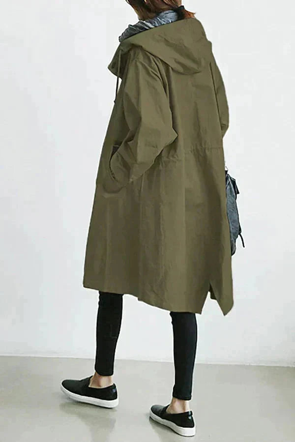 Women's grey waterproof raincoat with oversized hood
