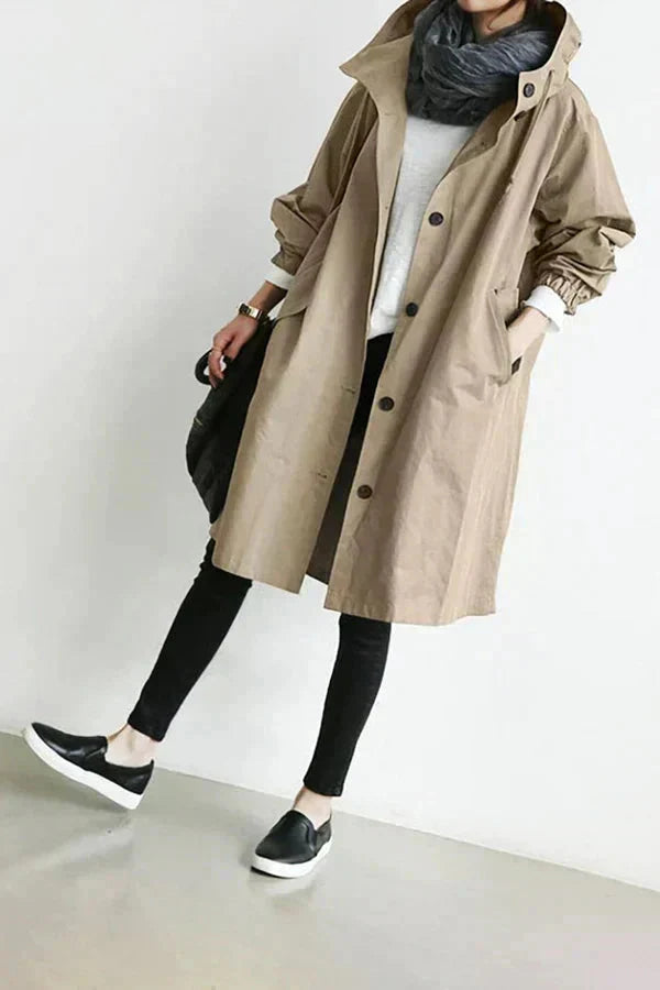 Women's grey waterproof raincoat with oversized hood