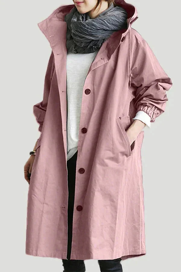 Women's grey waterproof raincoat with oversized hood