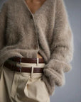 Women's beige cashmere cardigan with loose fit