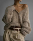 Women's beige cashmere cardigan with loose fit